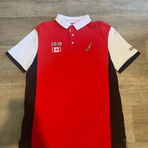 Nautica Canada Red and White Polo Shirt Size XL.